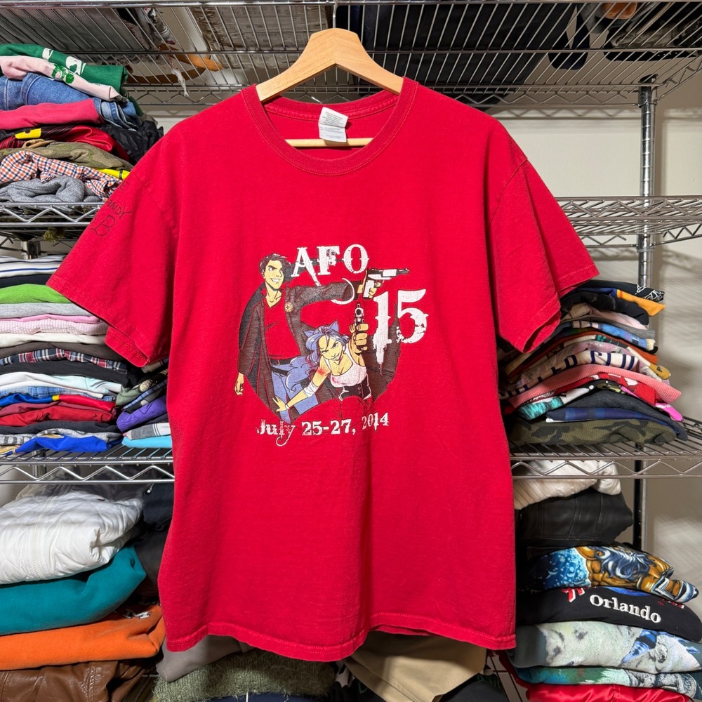 Y2K AFO 15 2014 Anime Festival Orlando Graphic T-Shirt Men's L Red Tee